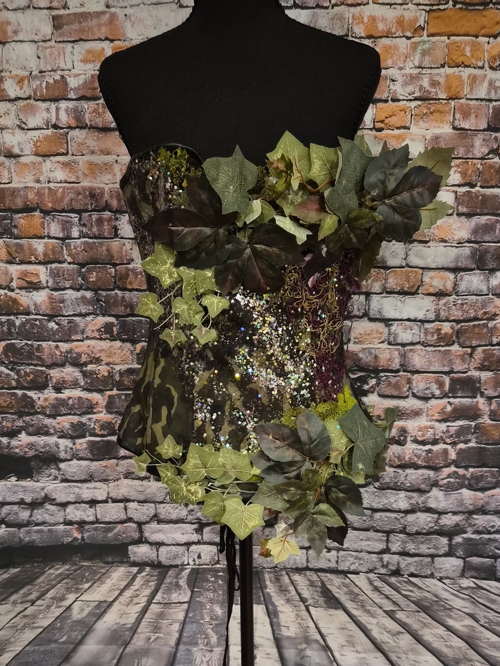Handcrafted Green Botanical Goddess/Poison Ivy Costume Corset